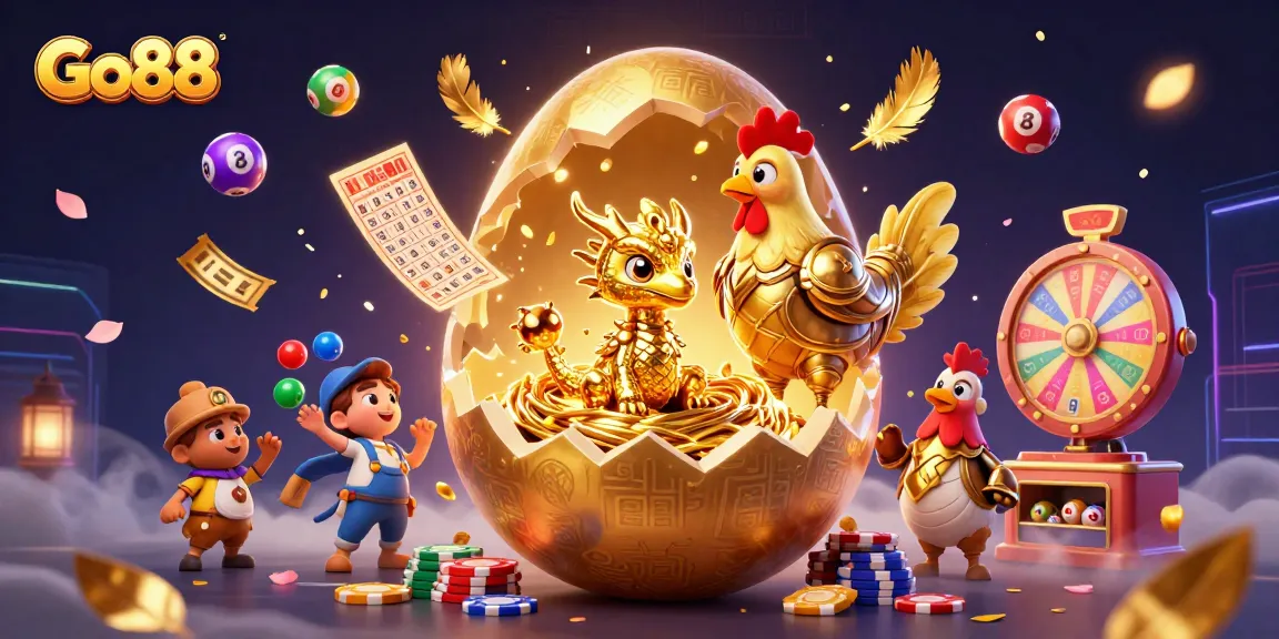 Go88 offers excitement as a golden dragon emerges from a nest of poker chips in a vibrant casino scene.
