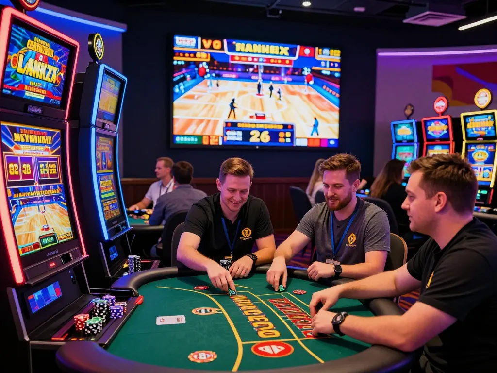 Exciting crickex casino scene with players enjoying slots and table games in a vibrant atmosphere.