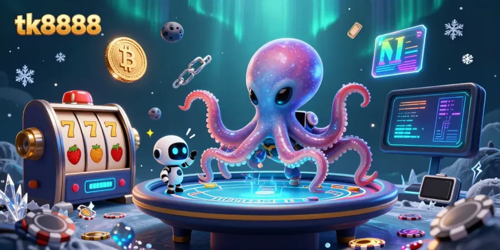 Place bets and strategize at the tk8888 exciting alien poker scene filled with vibrant casino elements.