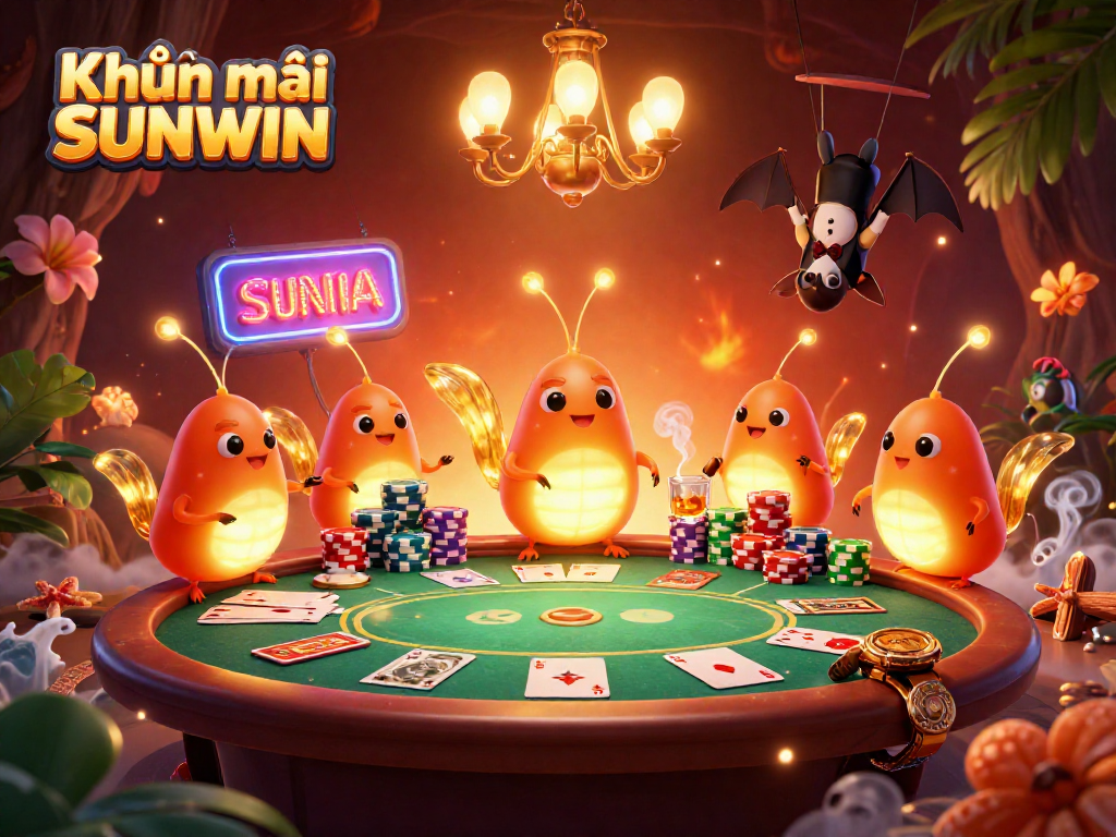 Engage with Khuyến mãi SUNWIN casino promotions amidst vibrant glowworms illuminating the poker table.