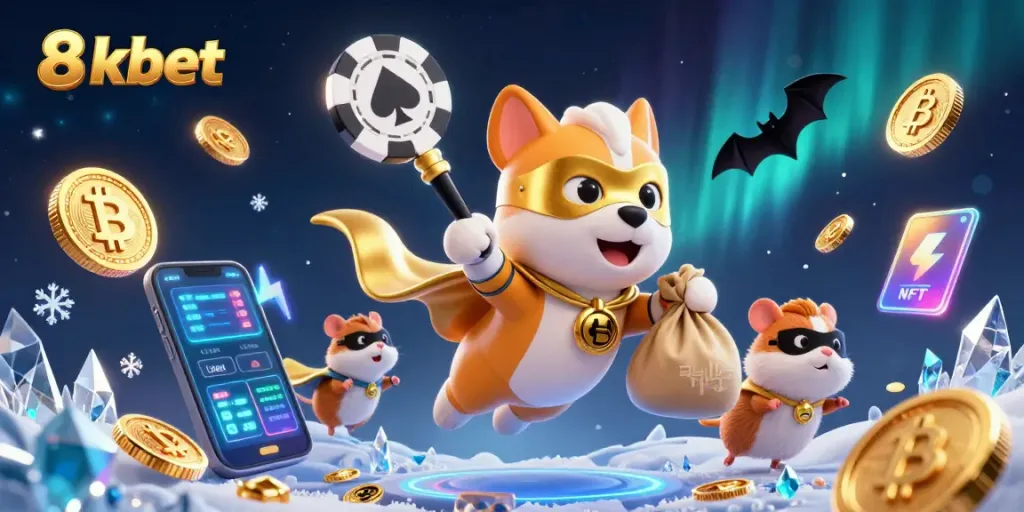 Experience thrilling gaming action with 8xbet in this vibrant casino-themed scene