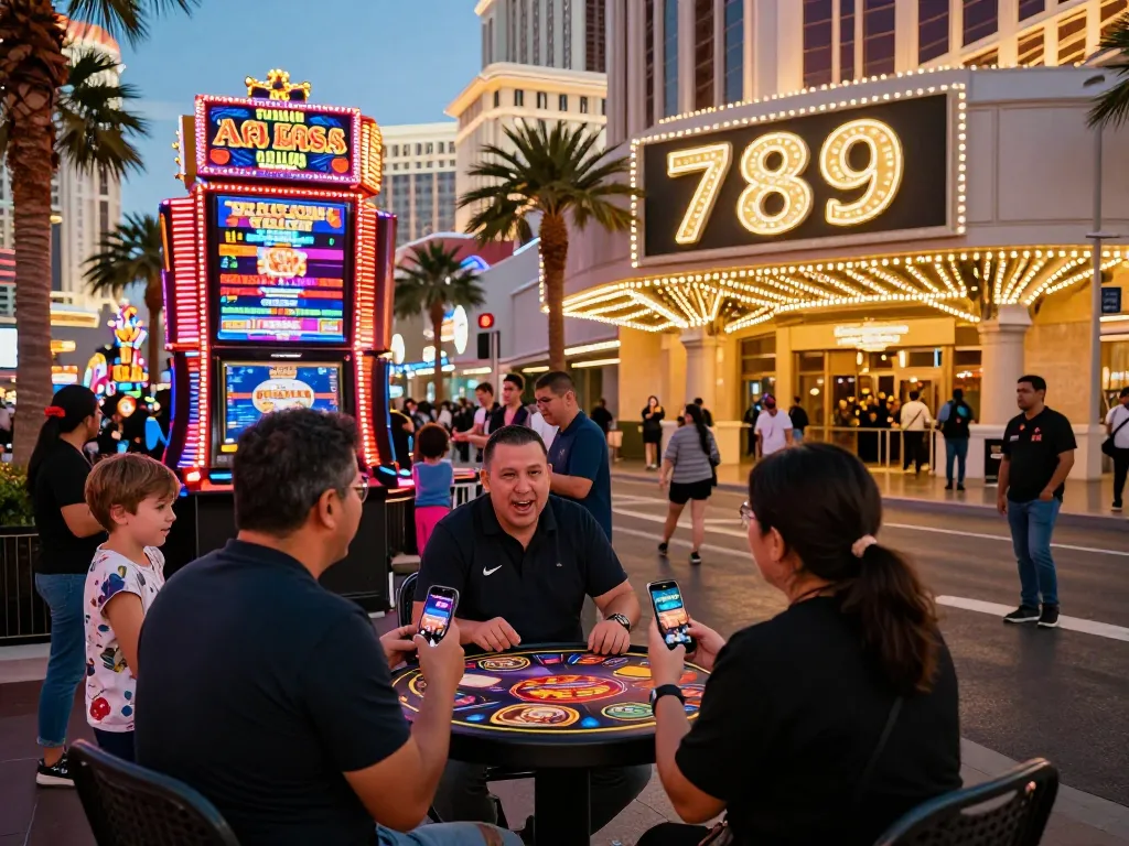 Experience the thrill of a vibrant Las Vegas casino, with 789 signs and excited guests.