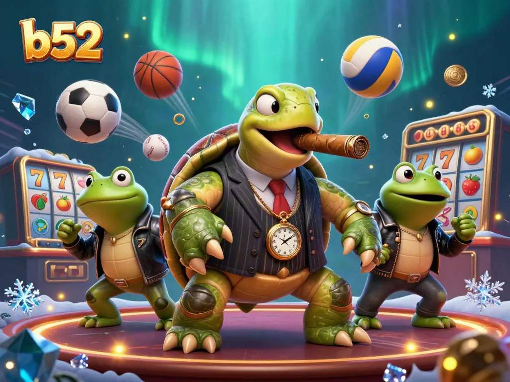 Engage in thrilling action with b52-inspired casino characters amidst dynamic sports elements.