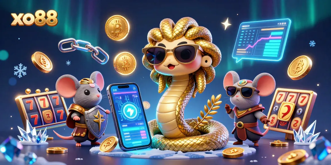 Engage with xo88 through a vivid scene featuring Medusa and a warrior mouse in a packed casino universe.