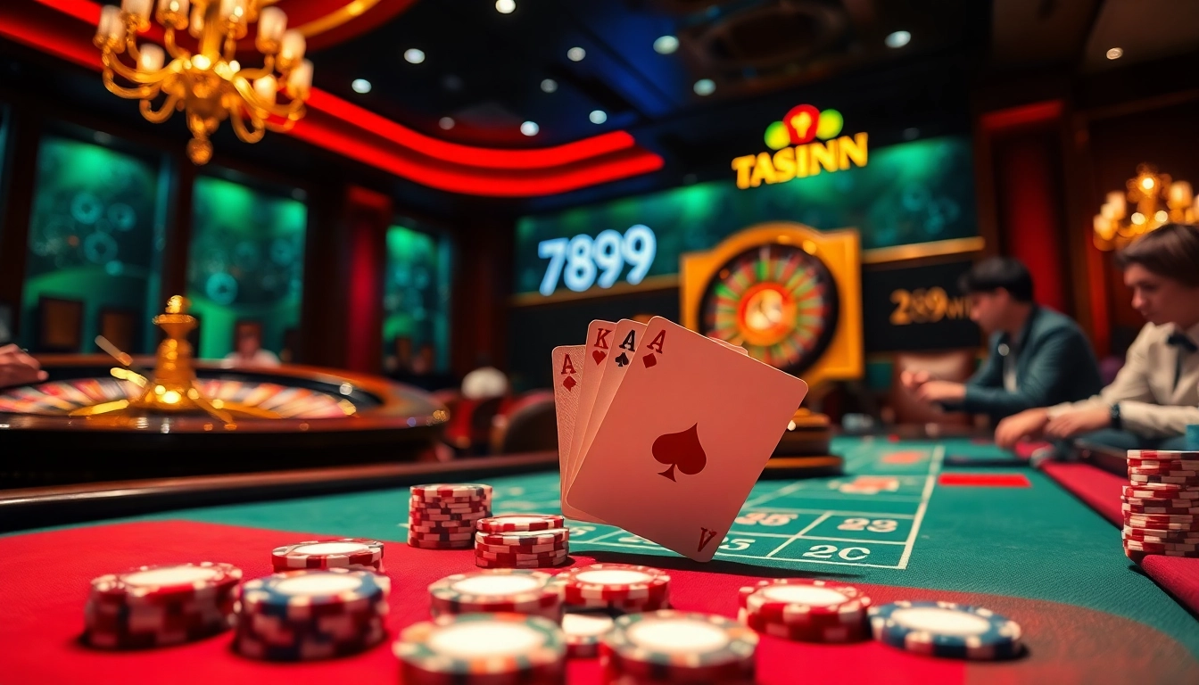 Exciting gambling scene at 789win with vibrant game tables and engaged players.