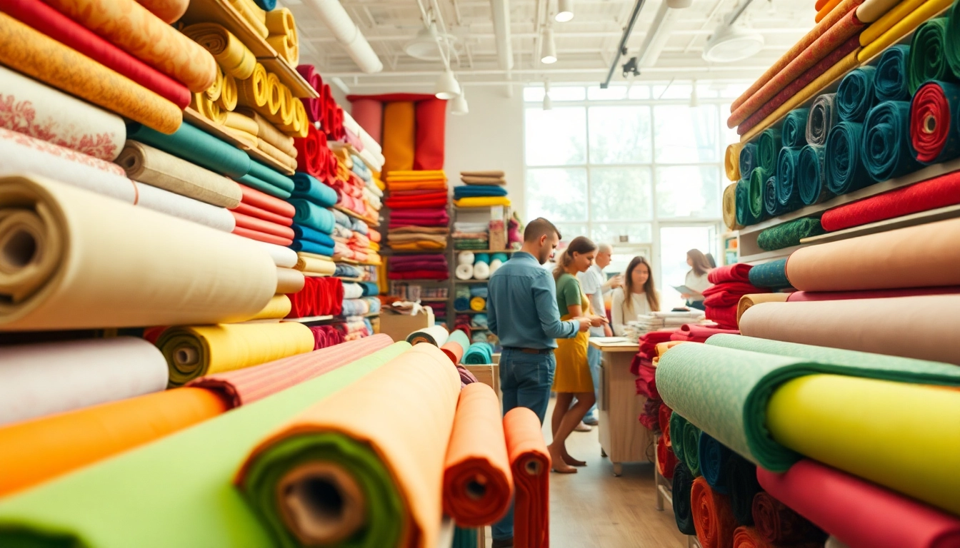 Koop stof per meter met een kleurrijke selectie van stoffen in een warm verlichte winkel