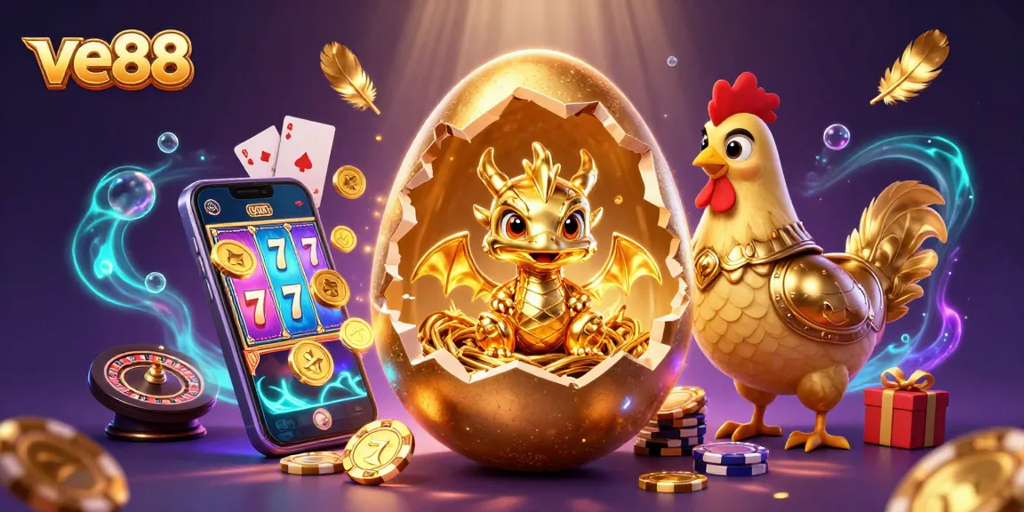 Engage with ve88's vibrant casino scene featuring a golden dragon and dynamic gaming elements.