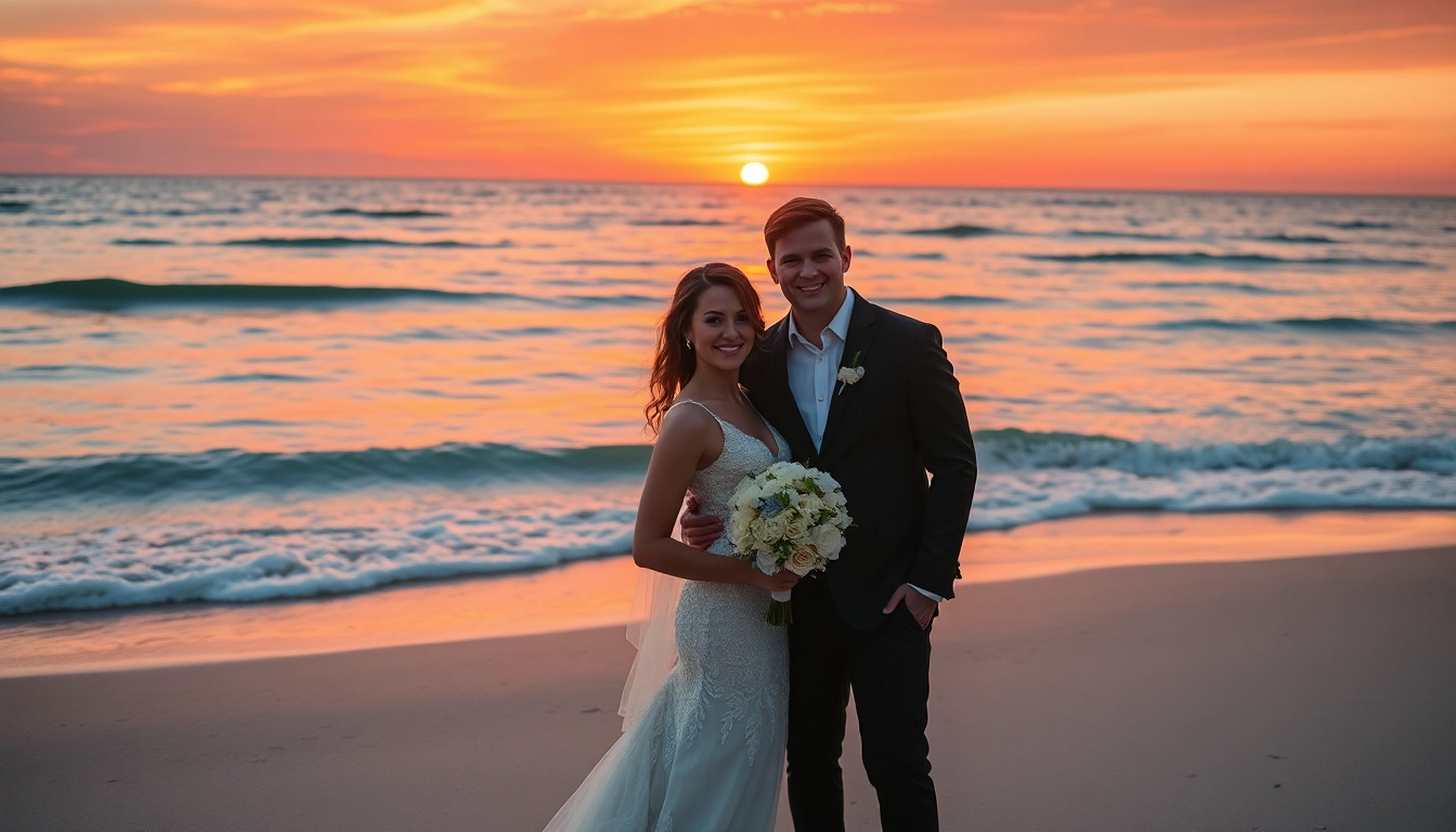 Capture a romantic moment by a destination photographer at sunset on a beach.