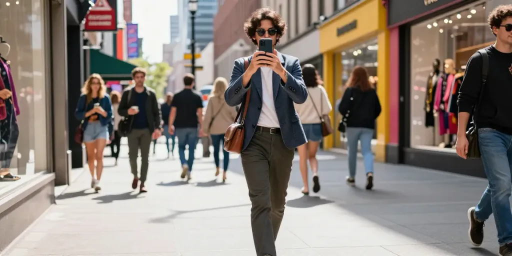 Celebritygiant fashion trends showcased in a vibrant urban setting with stylish individuals and colorful storefronts.