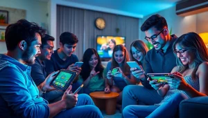 77EE online gaming enthusiasts enjoying diverse betting options in a vibrant home setting.