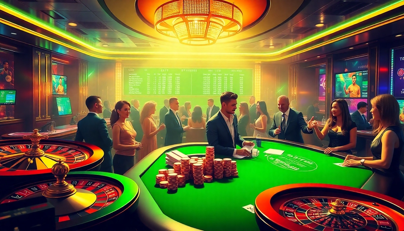 Dynamic betting at Thể thao 11BET casino, showcasing excitement and strategy in a luxurious setting.