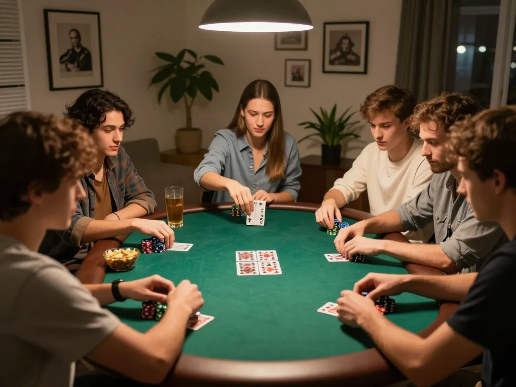 Teman bermain poker bersama di rumah, menangkap kegembiraan strategis permainan higgs777.