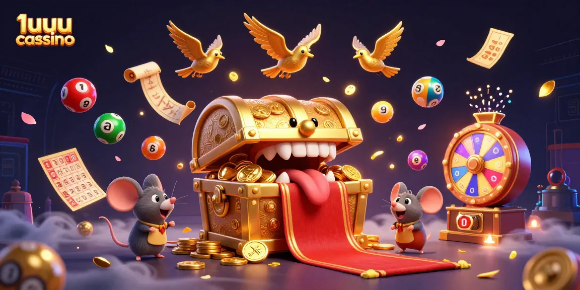 Experimente a emoção do 1uuu cassino com tesouros e jogos vibrantes na ilustração.