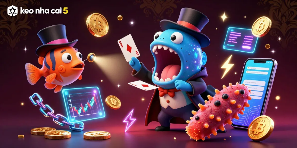 Engage with keo nha cai 5 as colorful sea creatures perform magic tricks in a vibrant underwater casino scene.